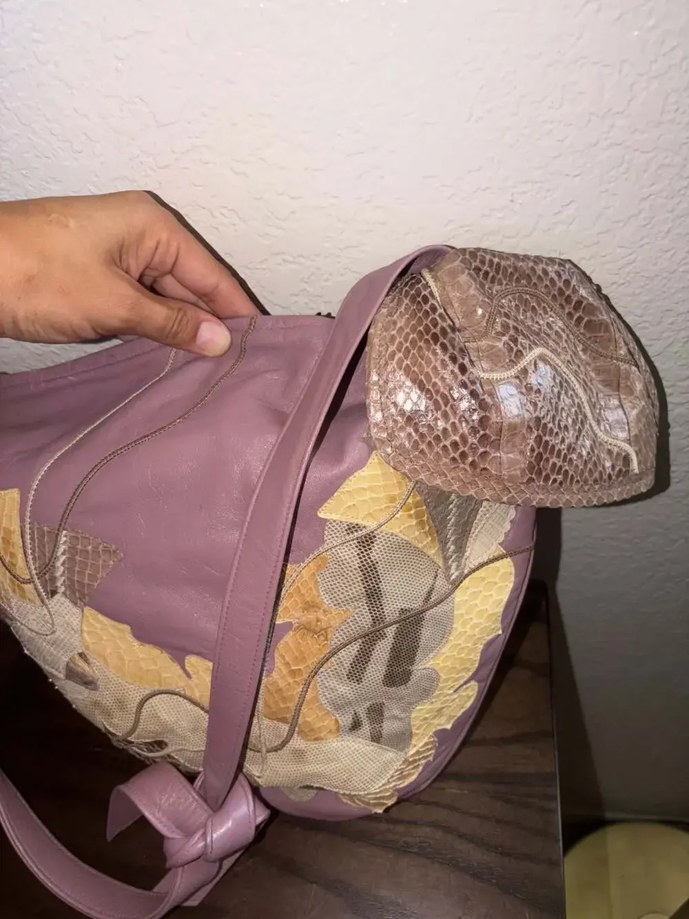 Carlo Fiori Vintage Italian Leather & Snakeskin Patchwork Shoulder Bag